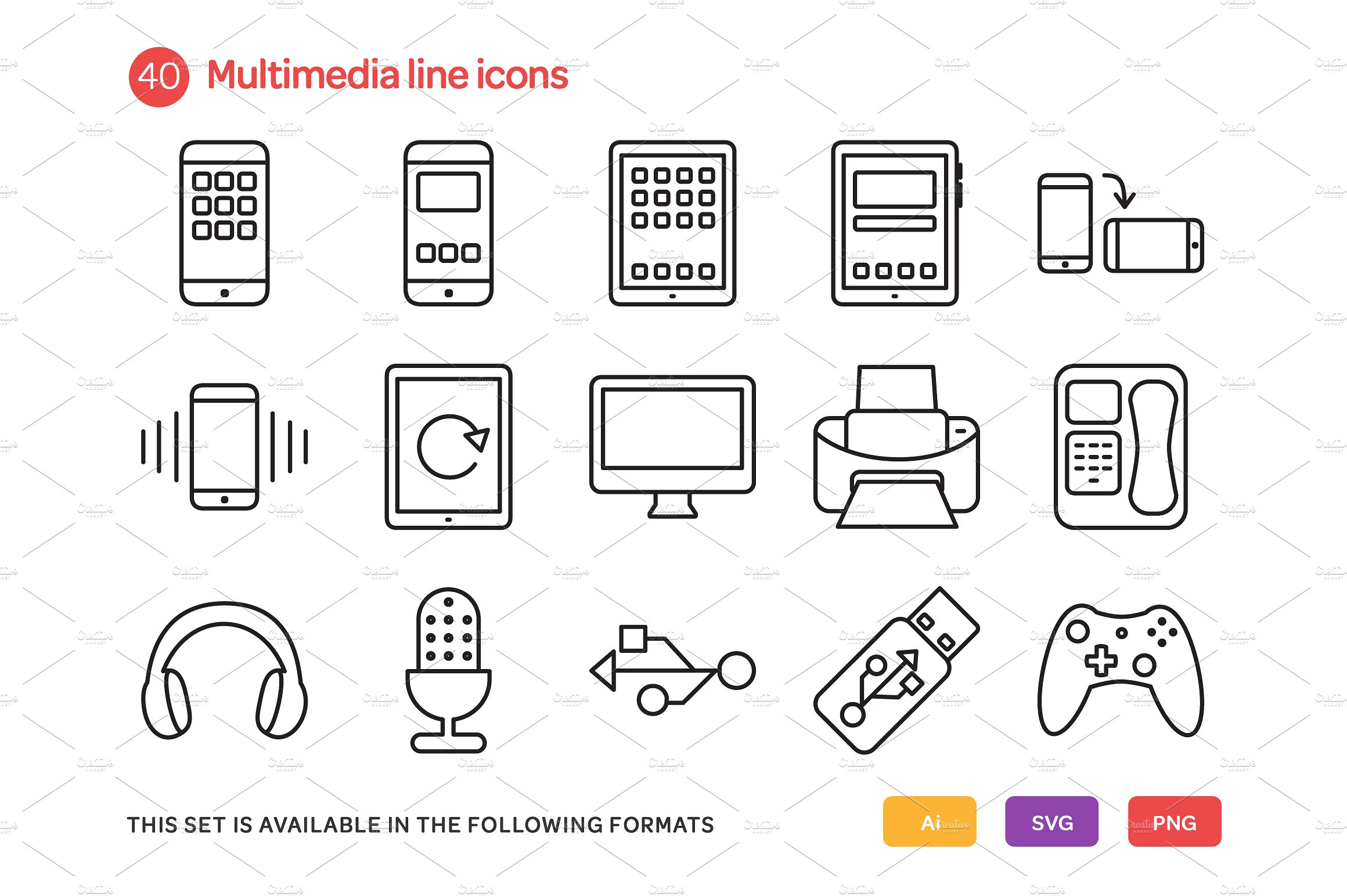 Multimedia Line Icons Set