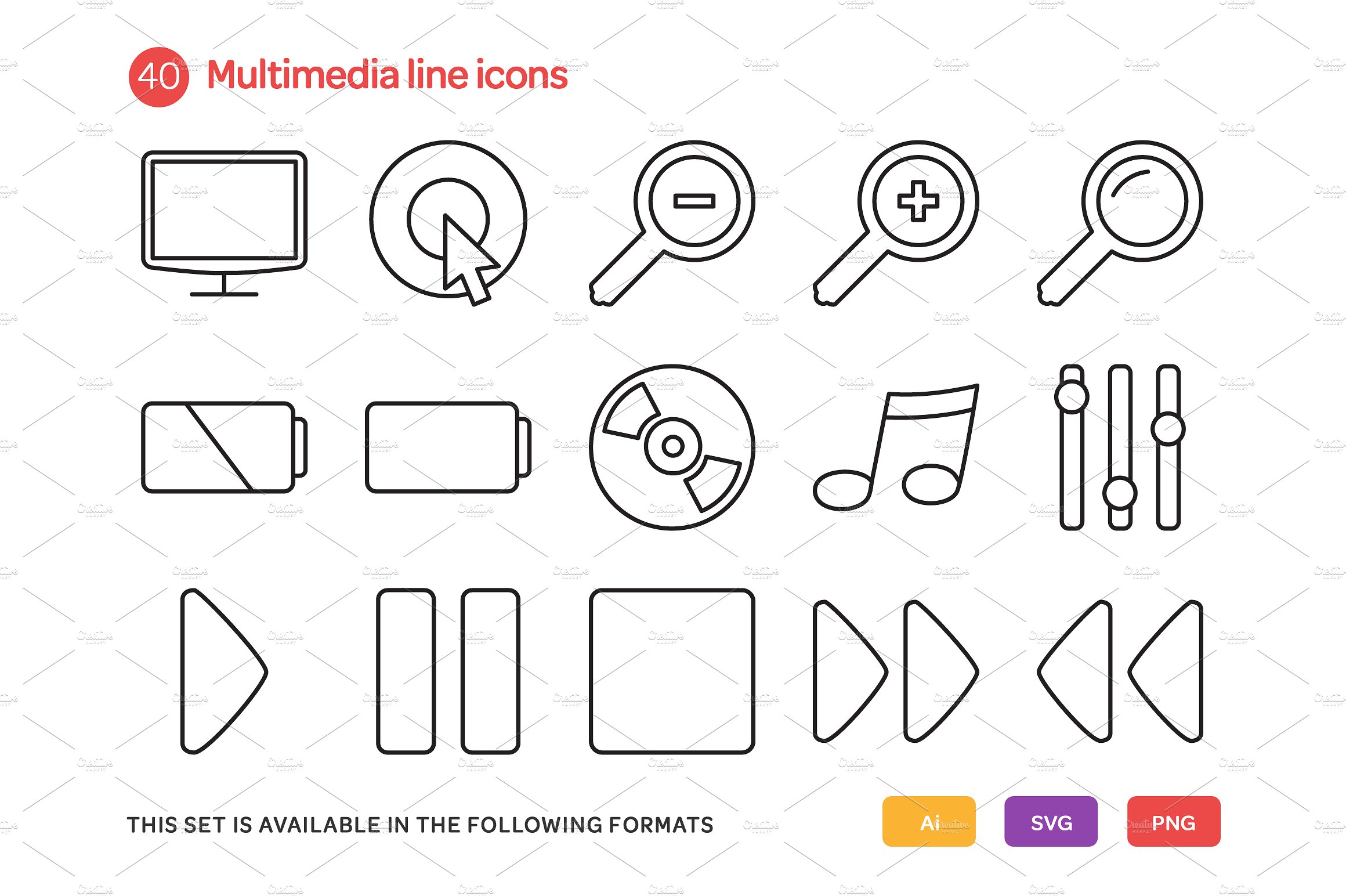 Multimedia Line Icons Set