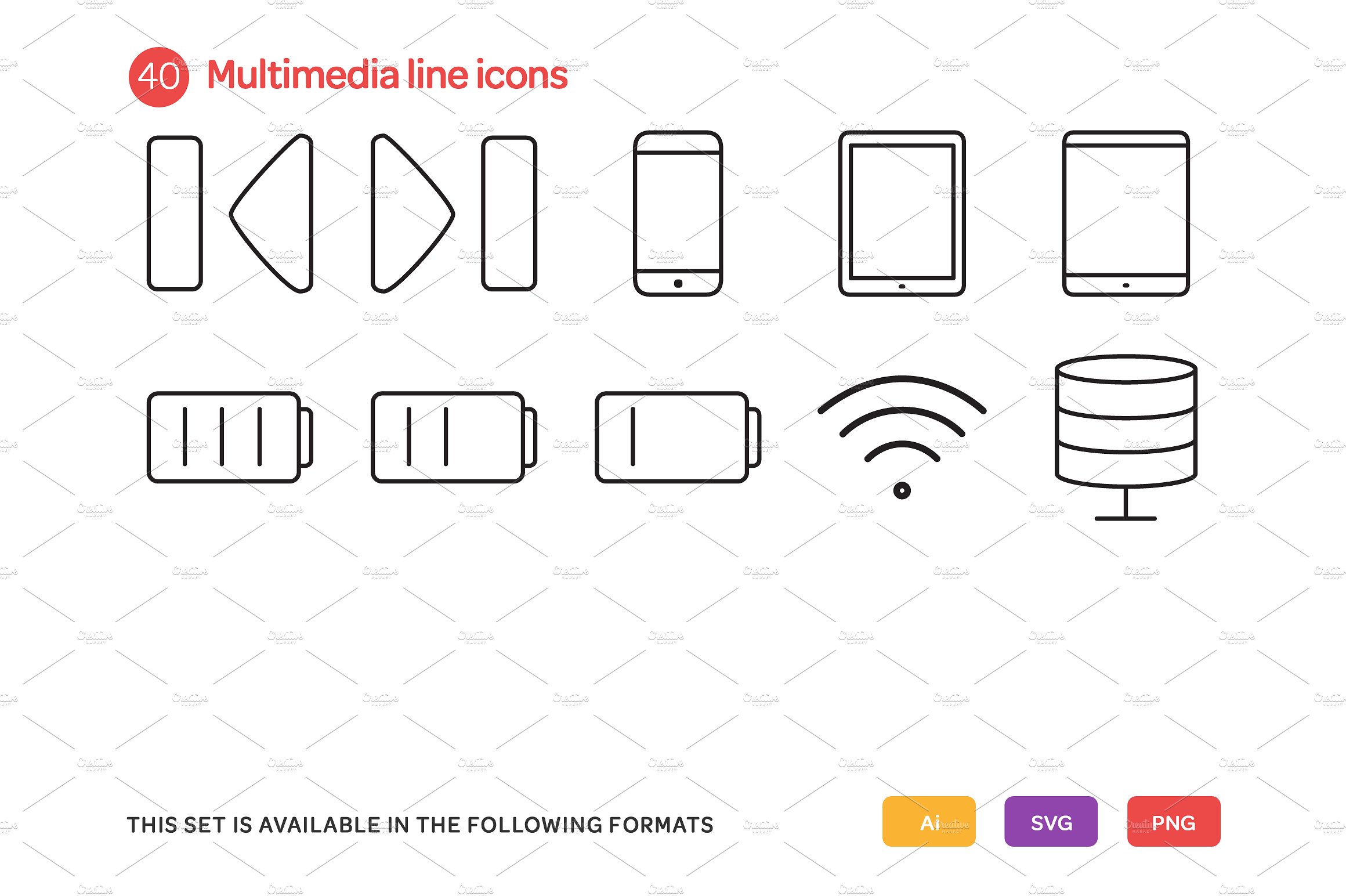 Multimedia Line Icons Set