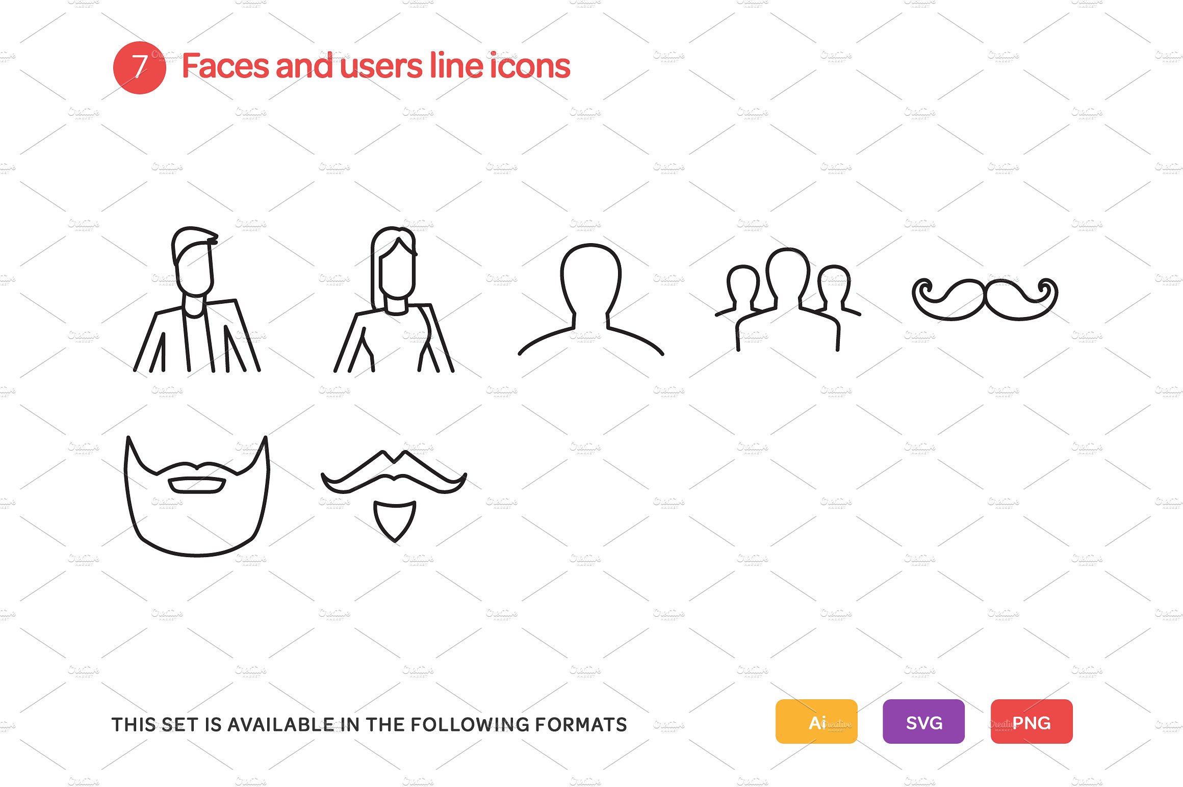 Faces and Users Line Icons Set