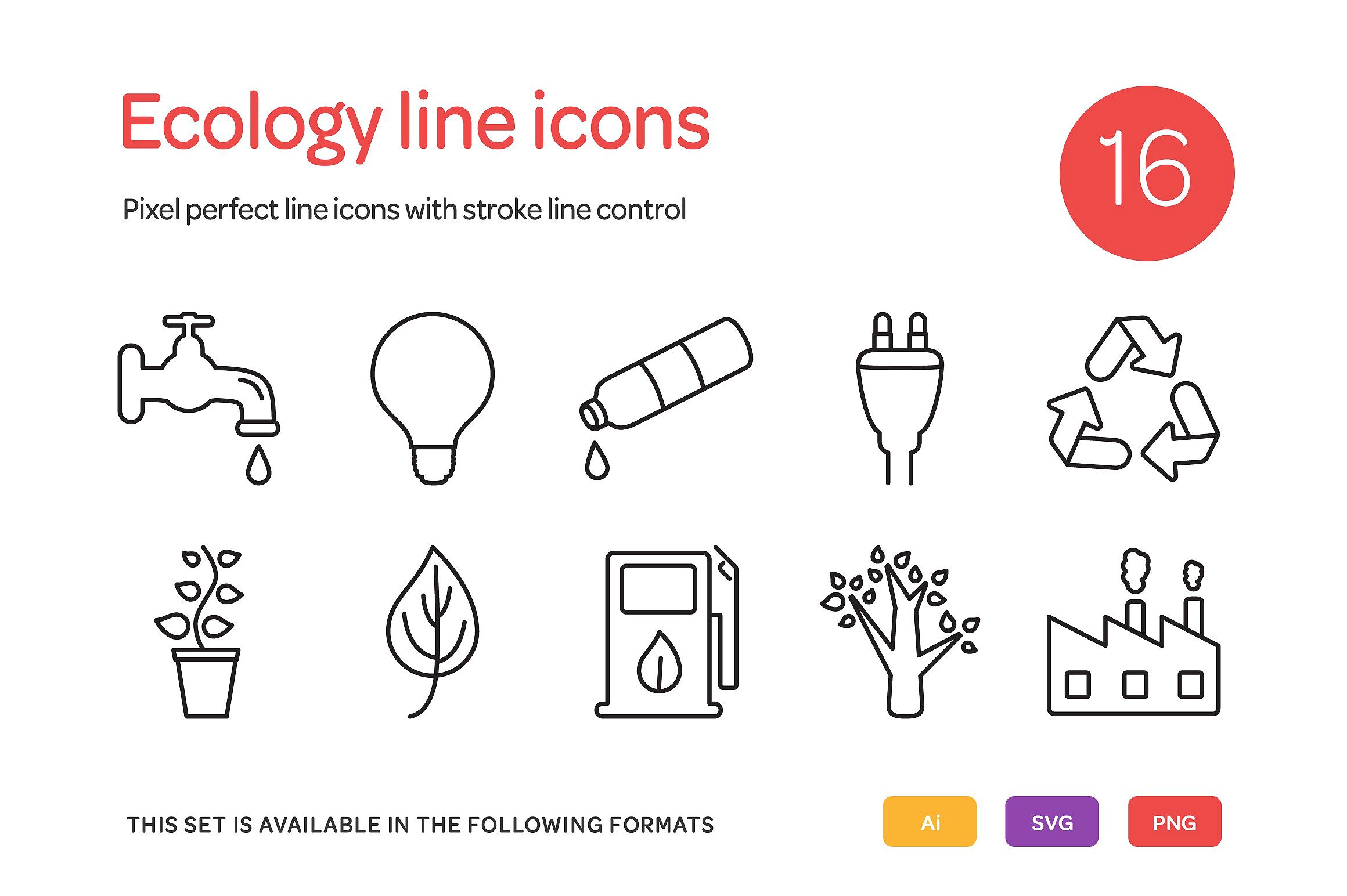 Ecology Line Icons Set