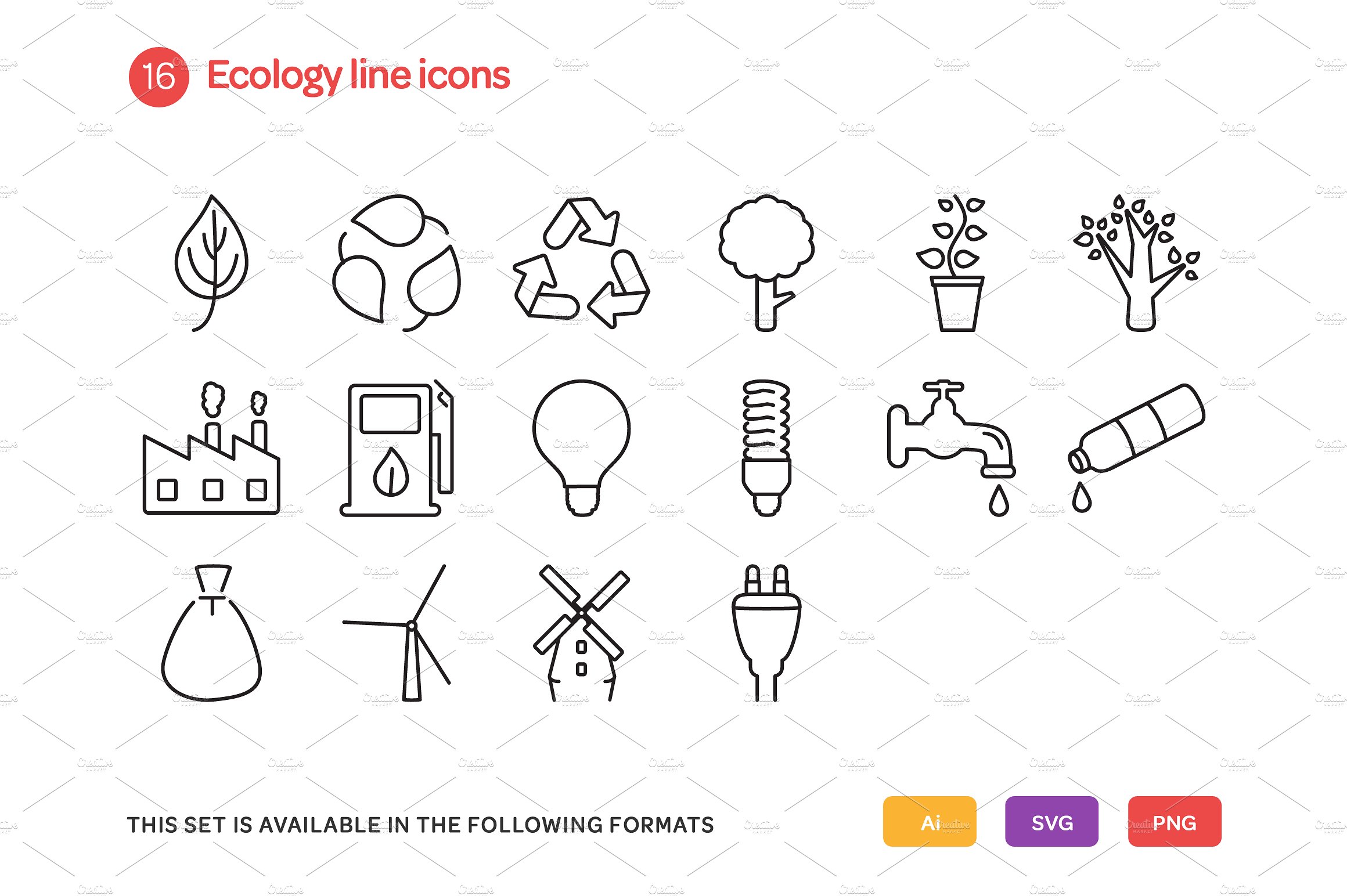 Ecology Line Icons Set