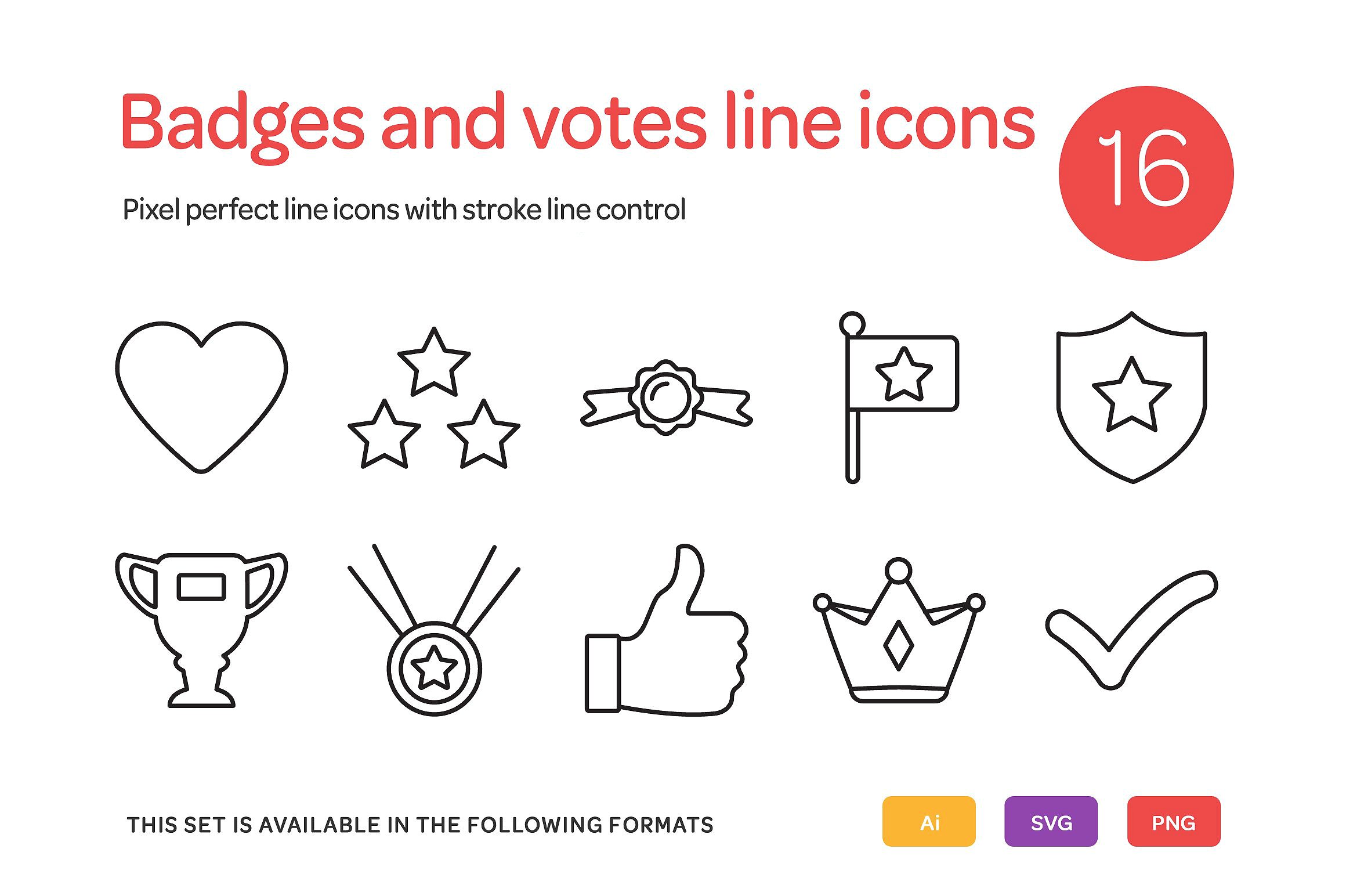 Badges and Votes Line Icons Se