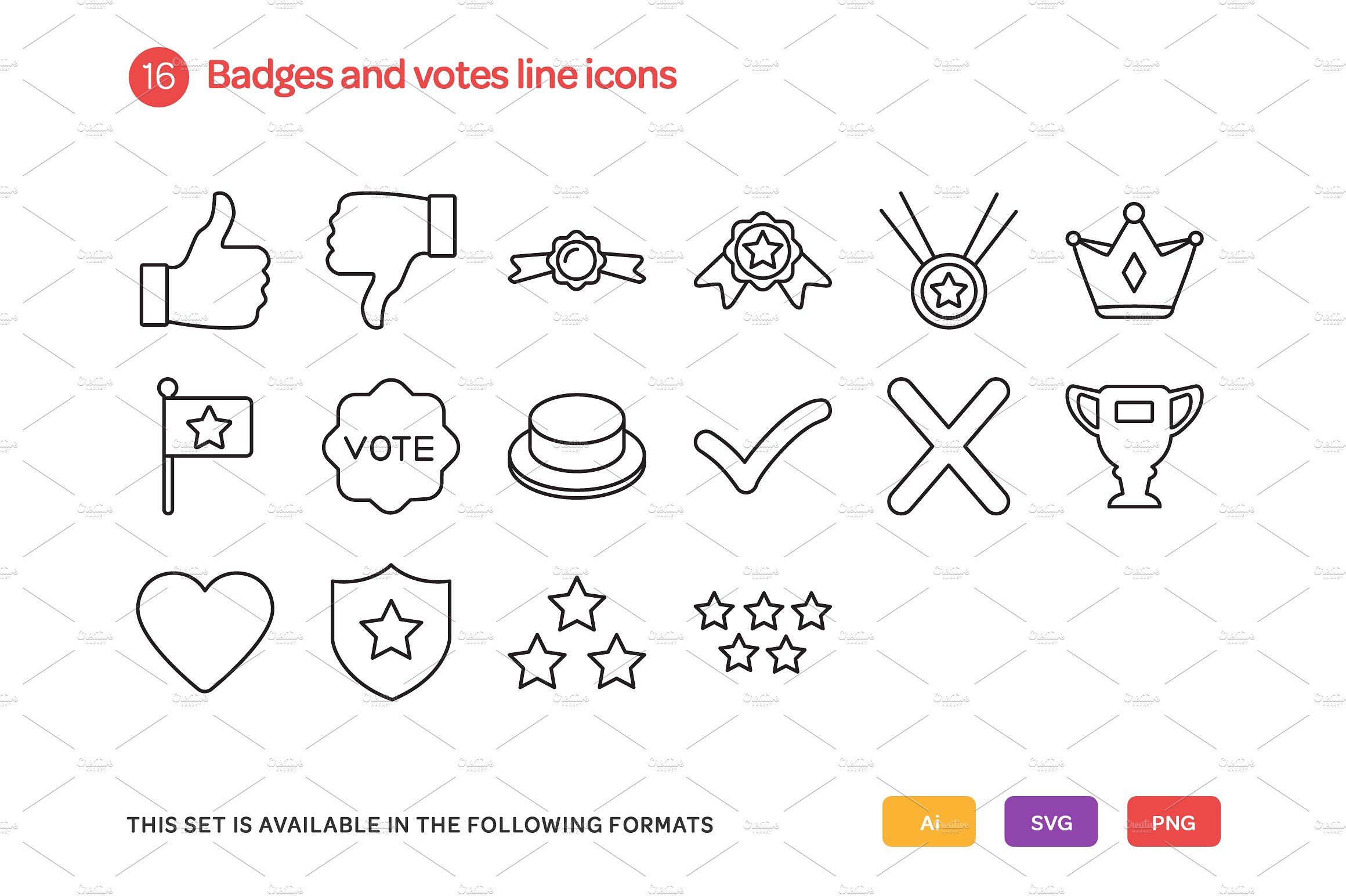 Badges and Votes Line Icons Se