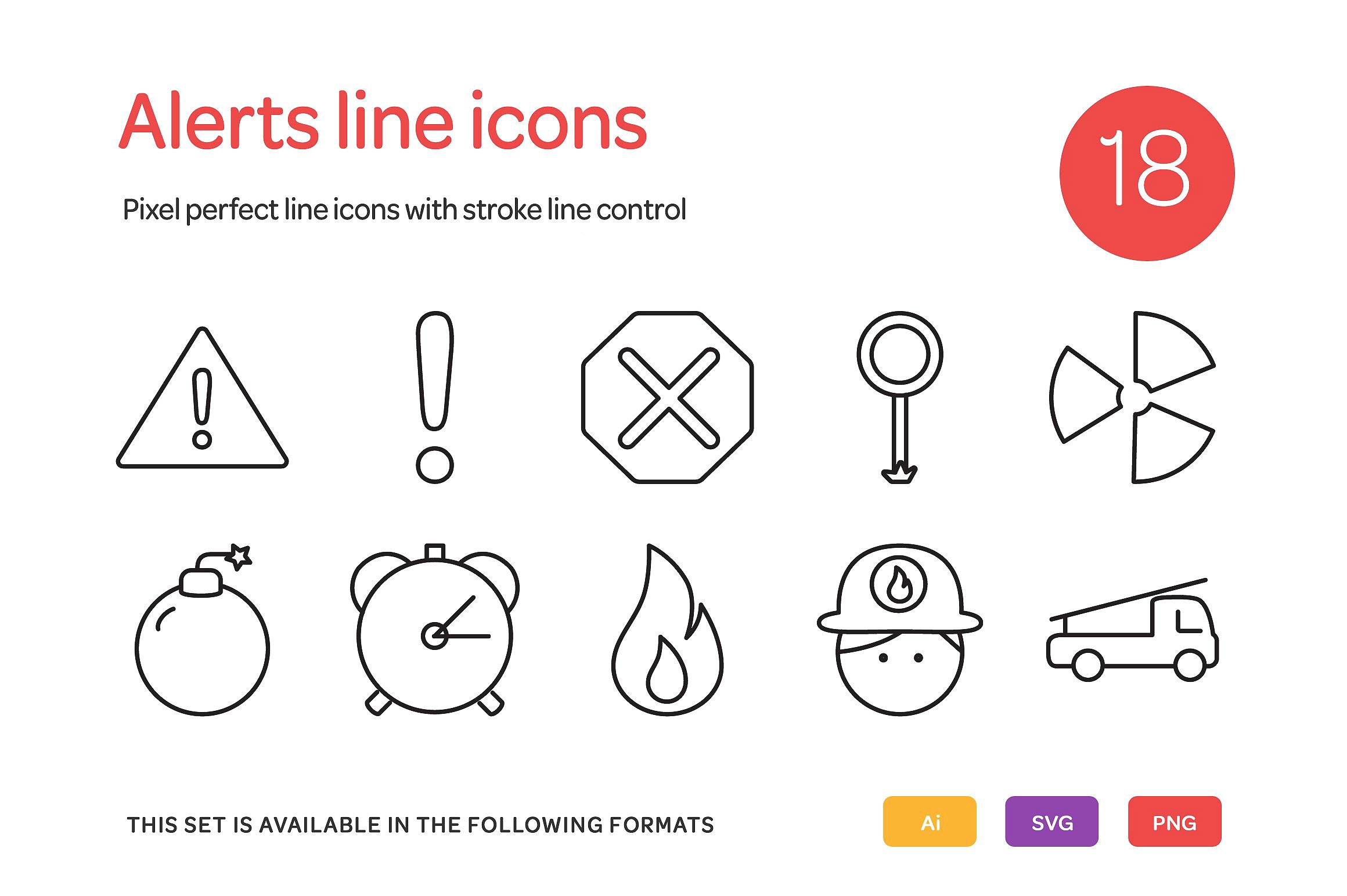 Alert Line Icons Set