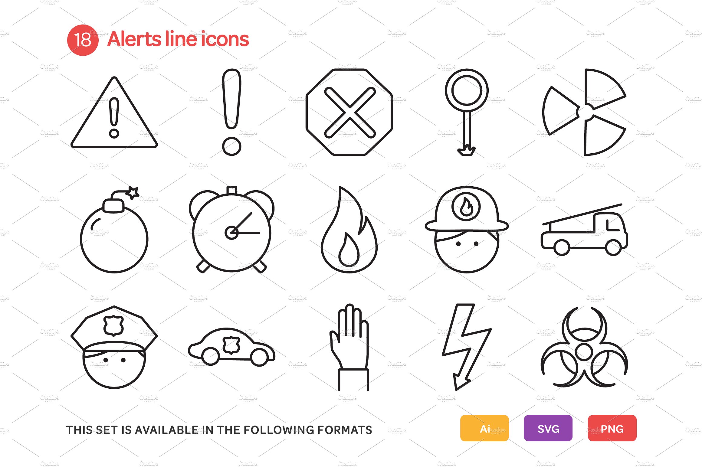 Alert Line Icons Set