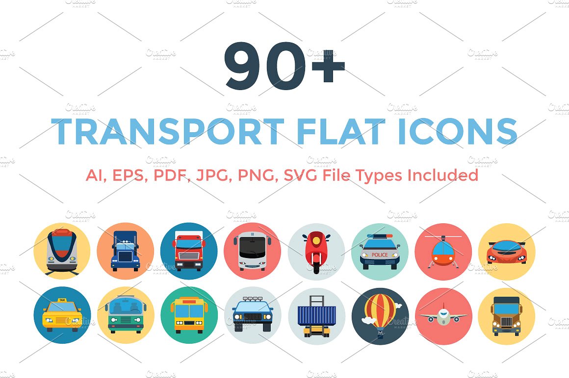 90 Transport Flat Icons