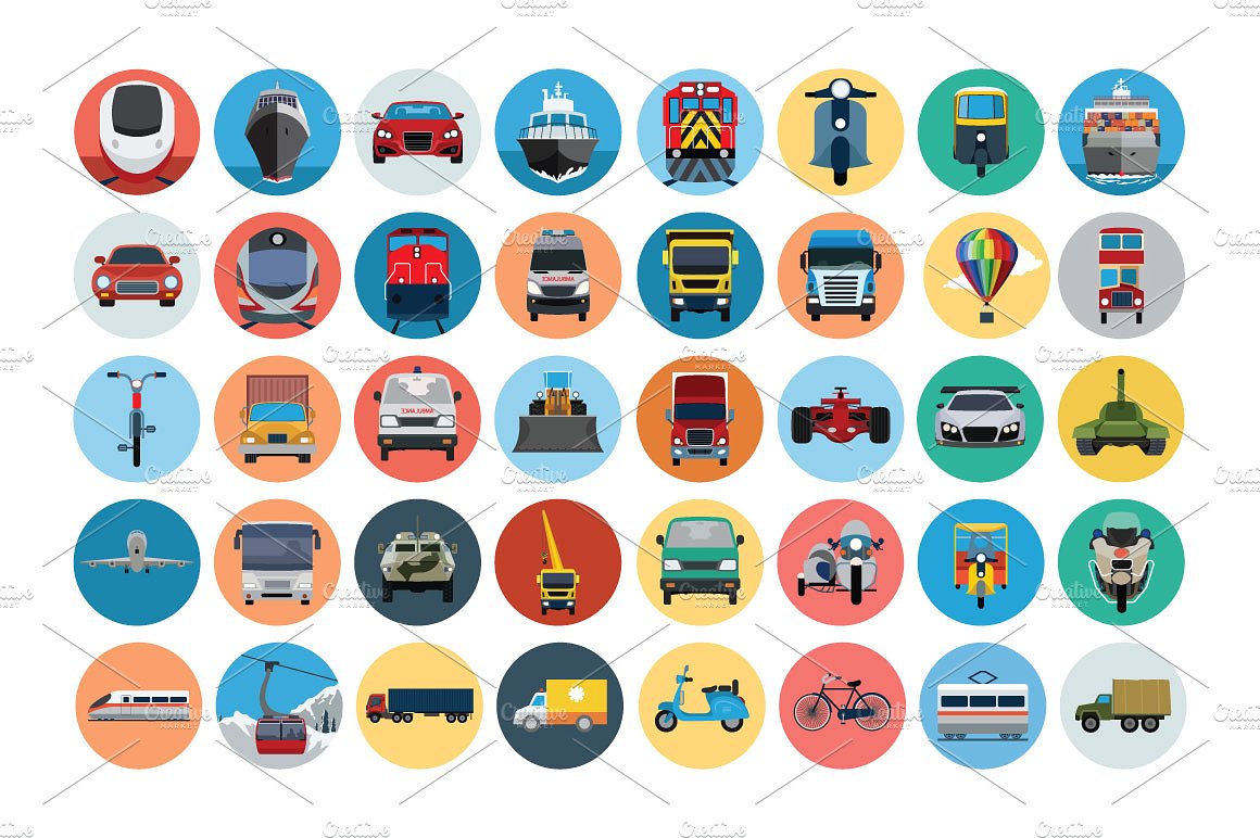 90 Transport Flat Icons