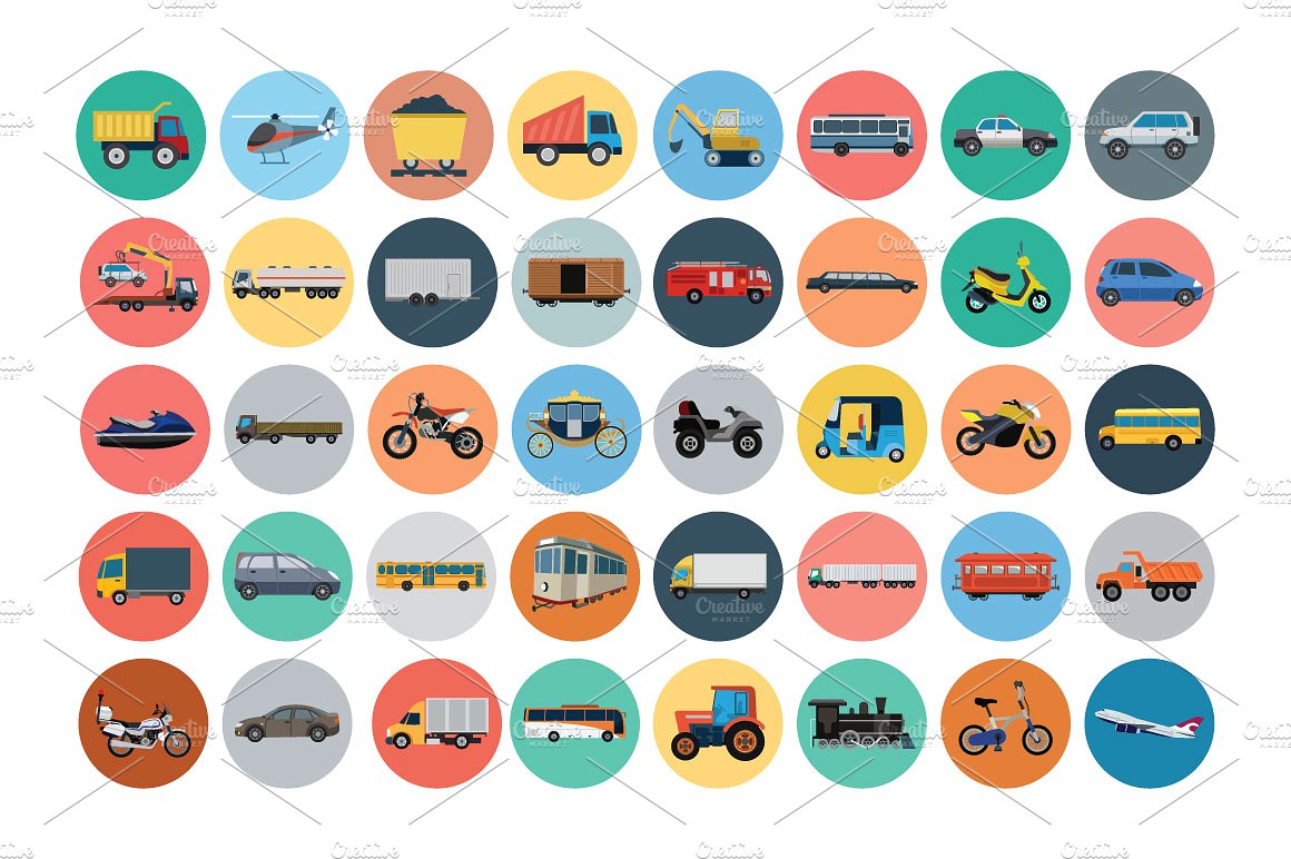 90 Transport Flat Icons