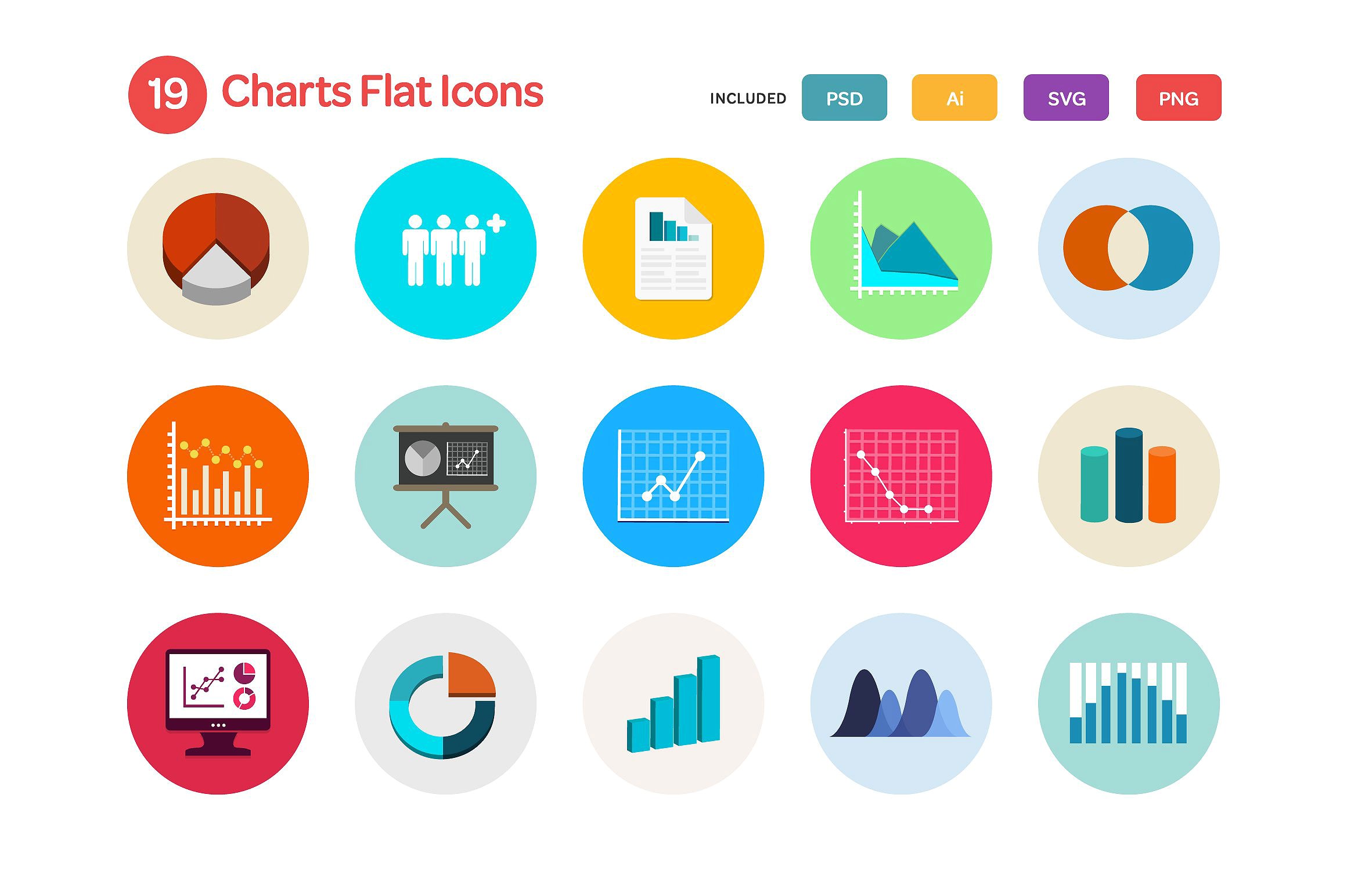 Charts Flat Icons Set