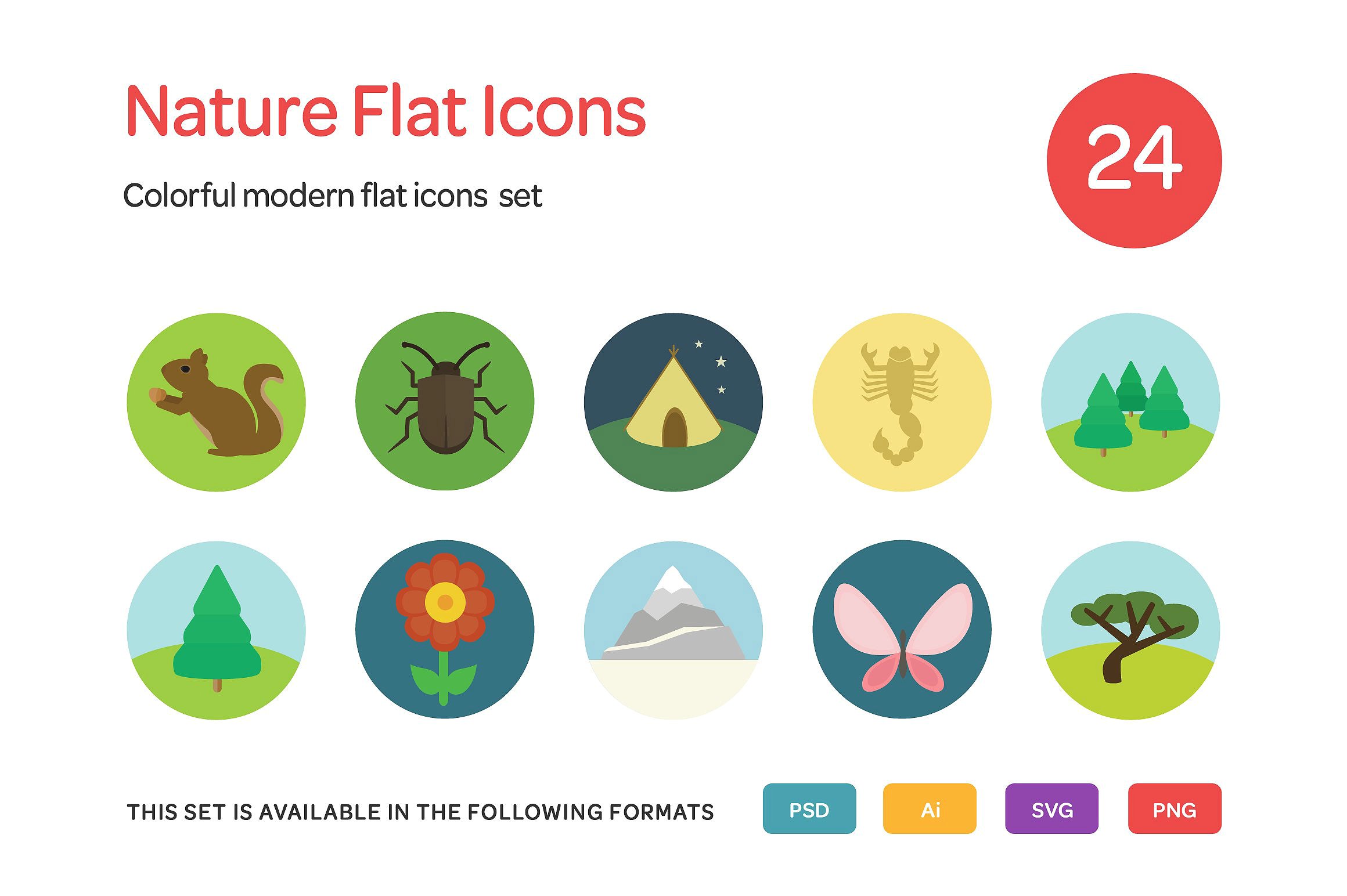 Nature Flat Icons Set