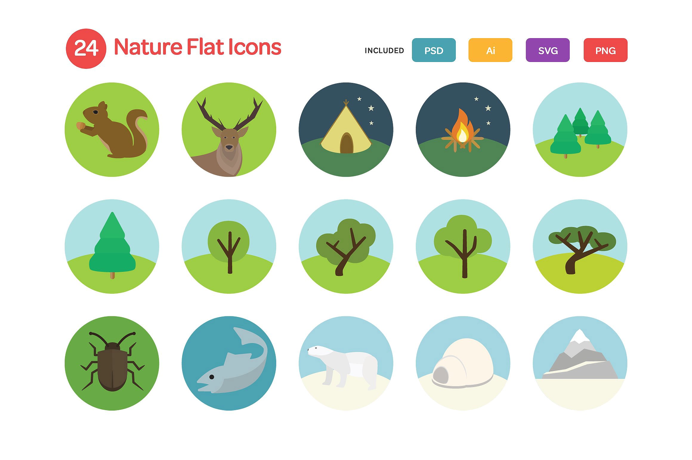 Nature Flat Icons Set