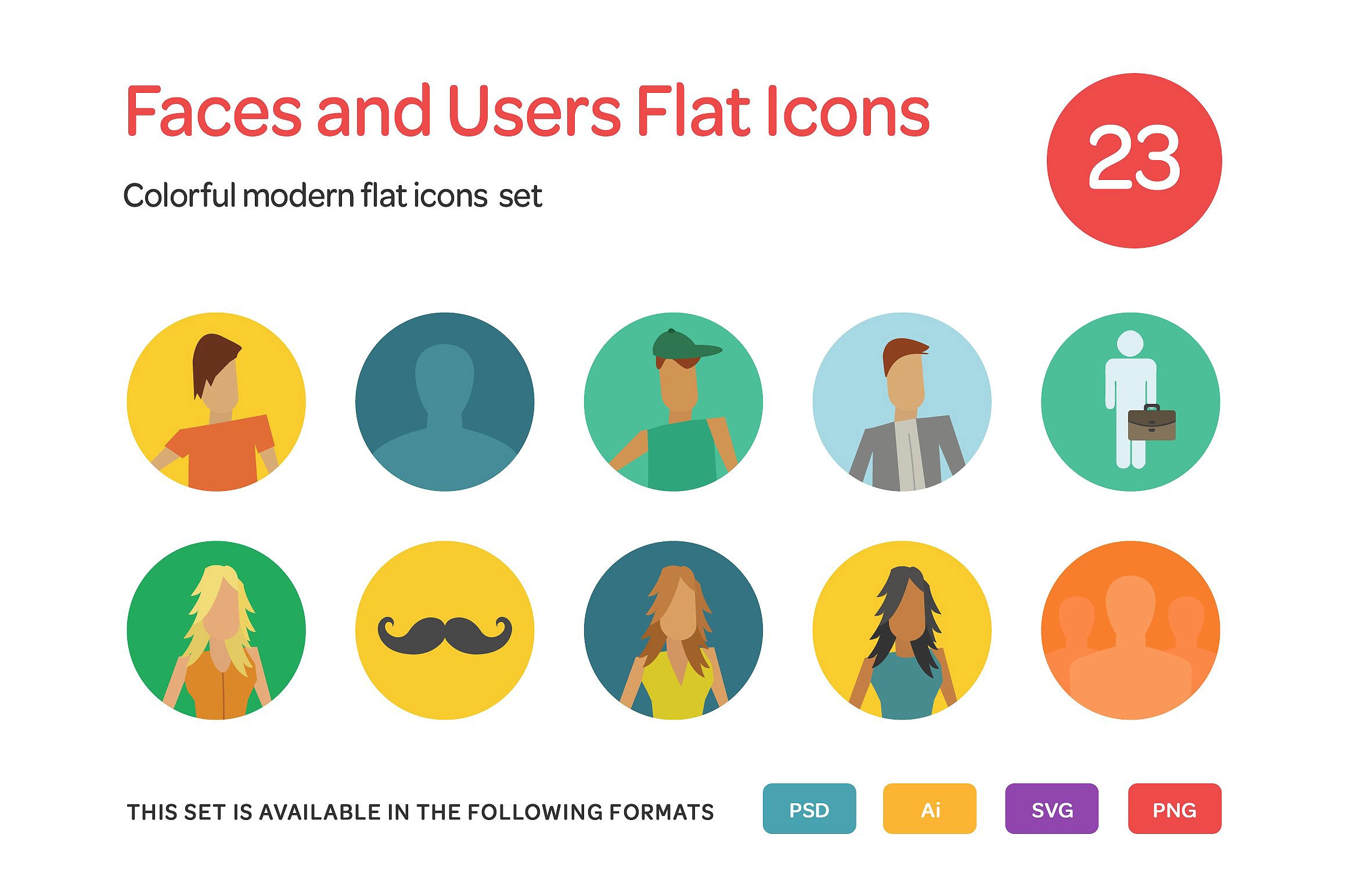 Faces and Users Flat Icons Set