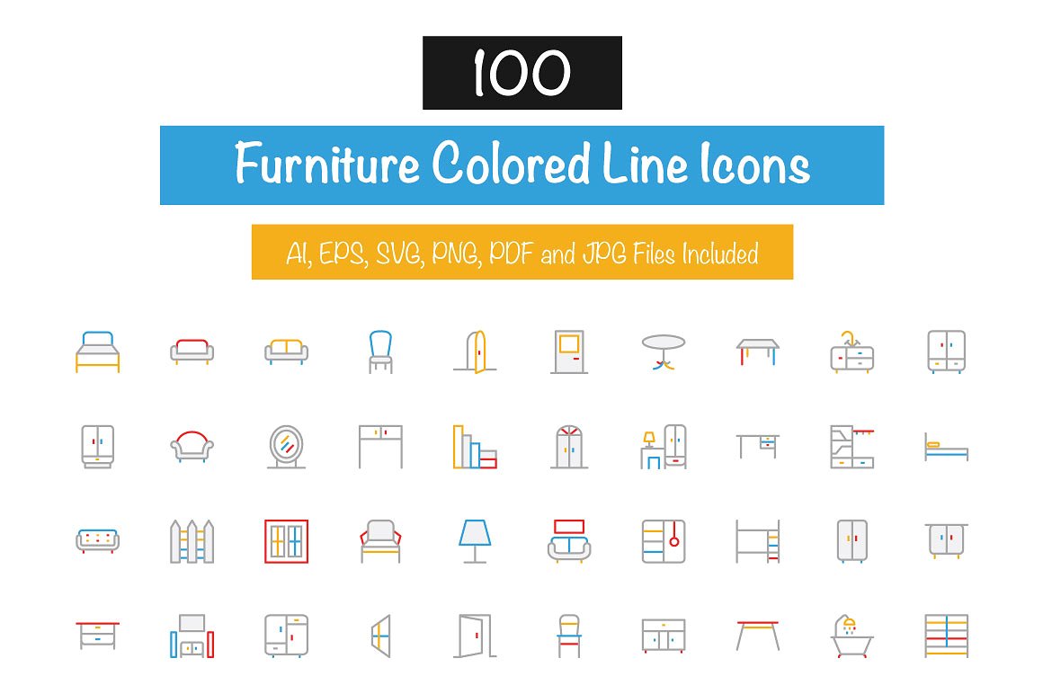 100 Furniture Colored Line Ico