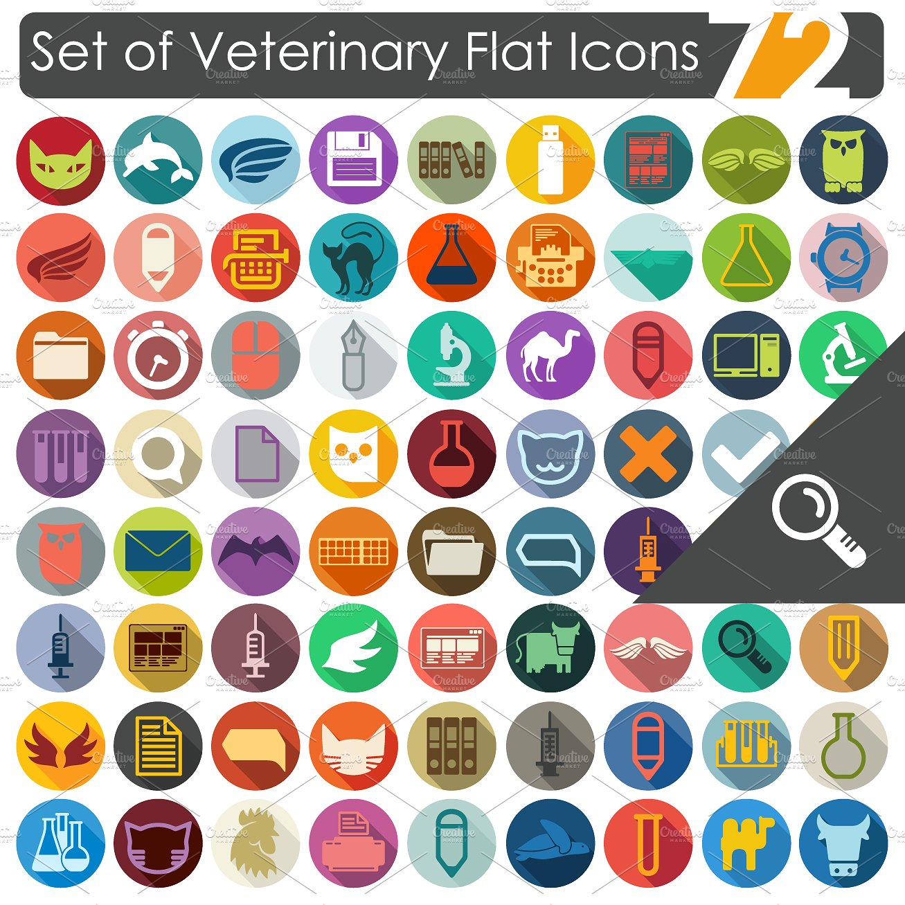 72 VETERINARY flat icons