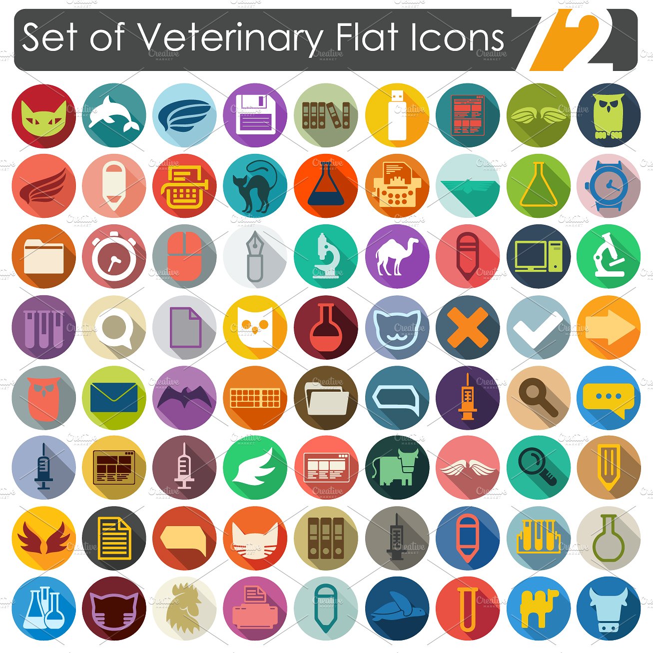 72 VETERINARY flat icons