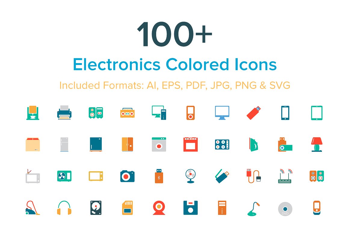 100 Electronics Colored Icons