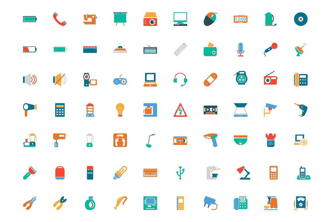 100 Electronics Colored Icons