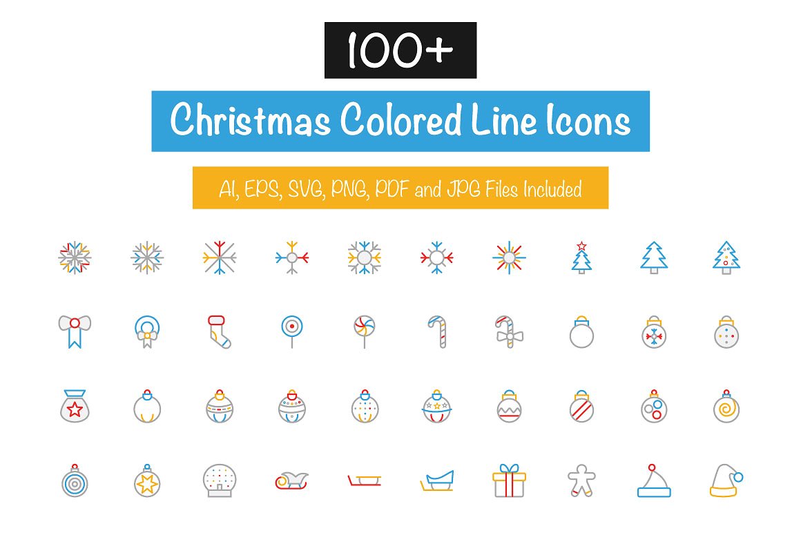 100 Christmas Colored Line Ic