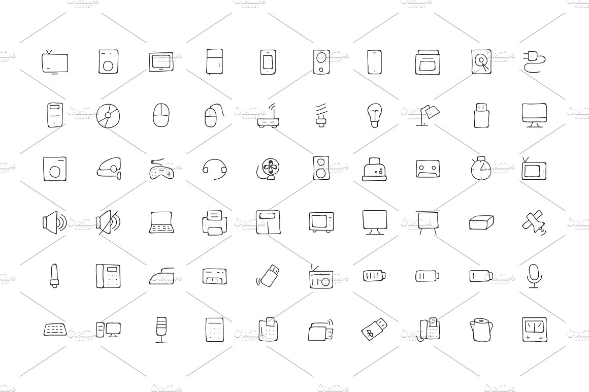 160 Electronics Hand Drawn Ico