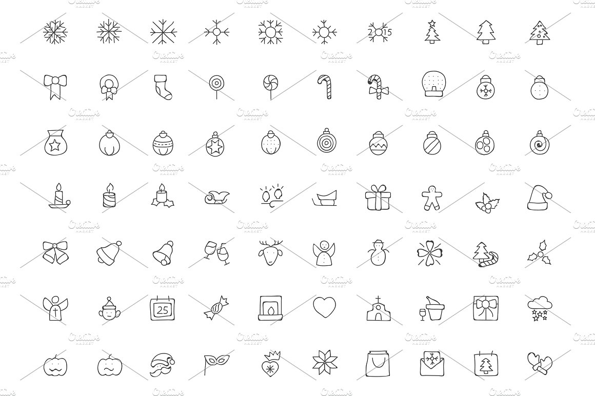 100 Christmas Hand Drawn Icons