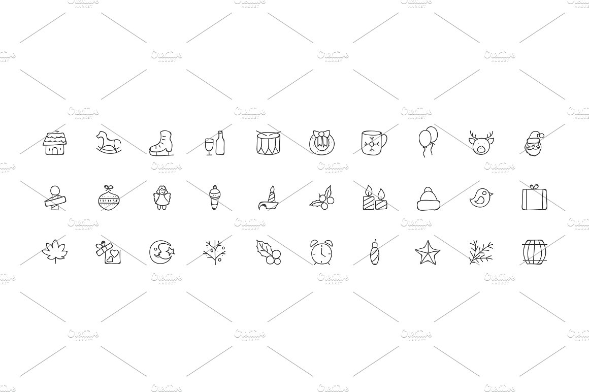 100 Christmas Hand Drawn Icons