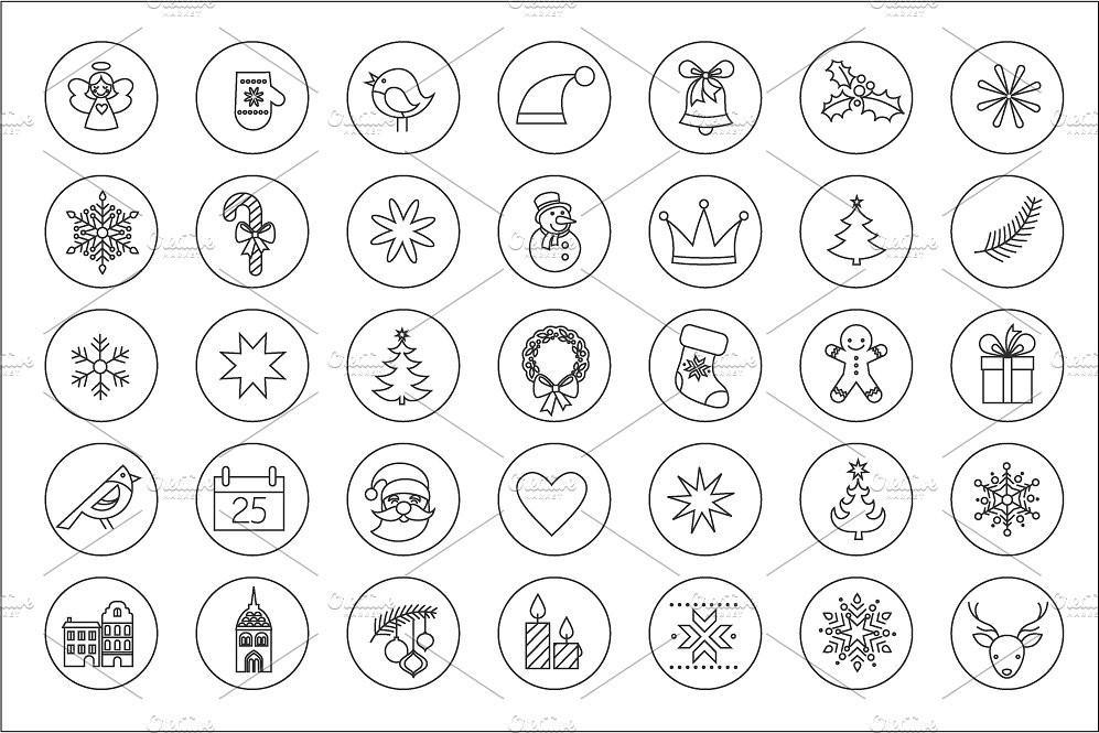 Christmas Stroke Icons set