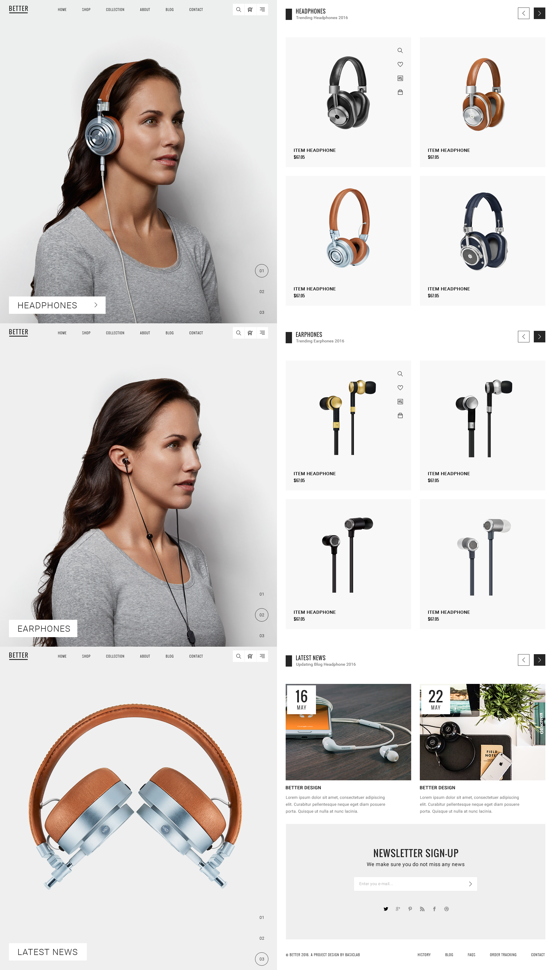简约时尚耳机电子商务购物类PSD网页模板Better Sho