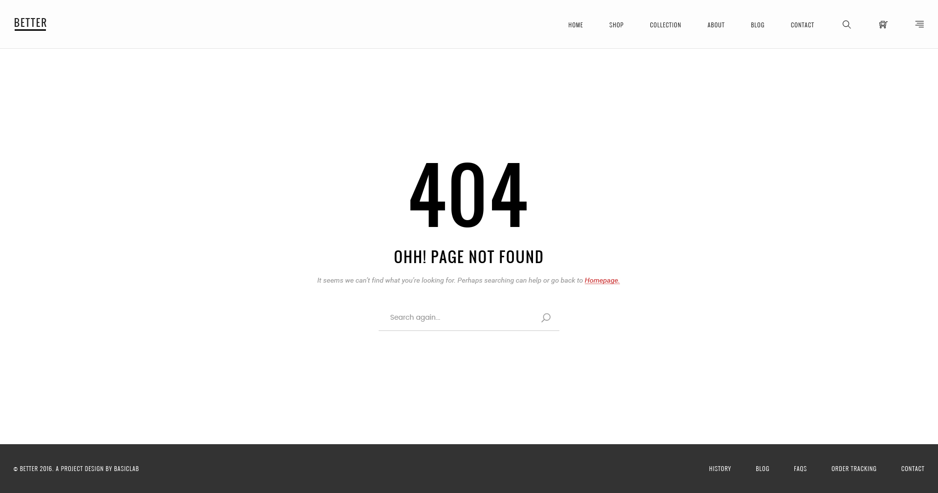 简约时尚电子商务购物类404错误页面PSD网页模板Bette
