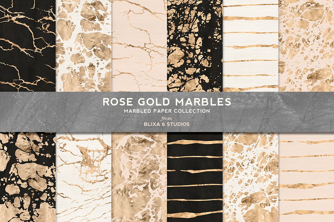 金箔图案设计背景Rose Gold Marbles in M