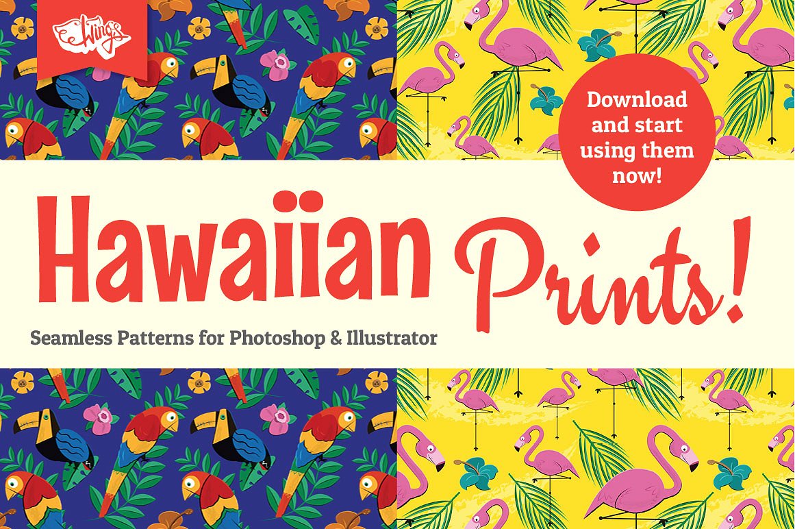 手绘热带植物图案设计背景Hawaiian Prints an