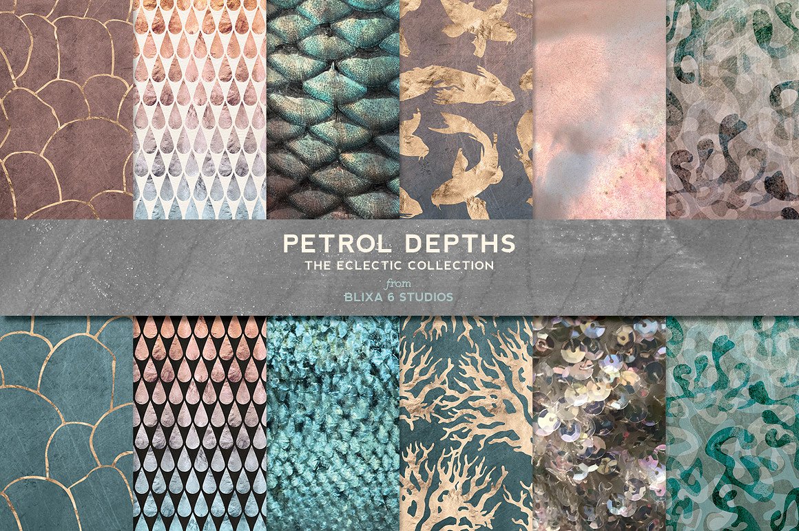 金箔图案无缝背景Petrol Depths in Gold