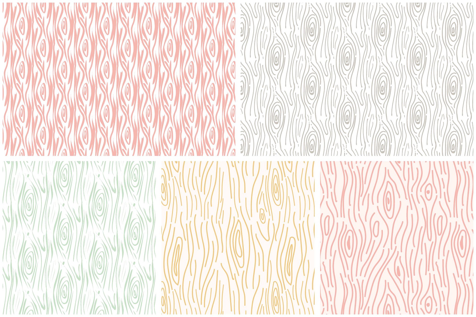 手绘线条图案无缝背景Woodgrain Patterns#1