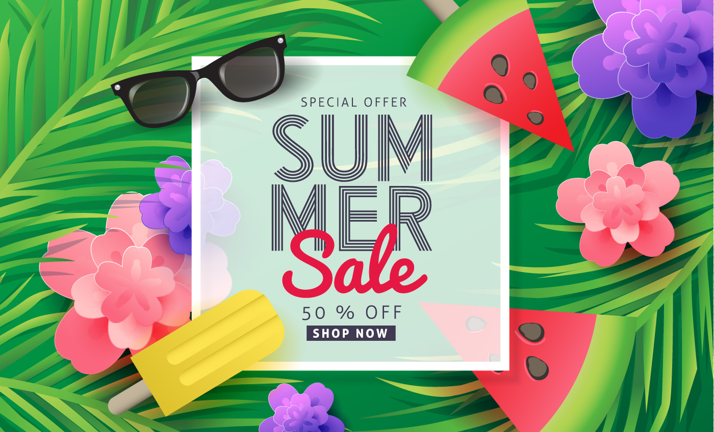 夏日元素促销矢量海报Summer sale backgrou