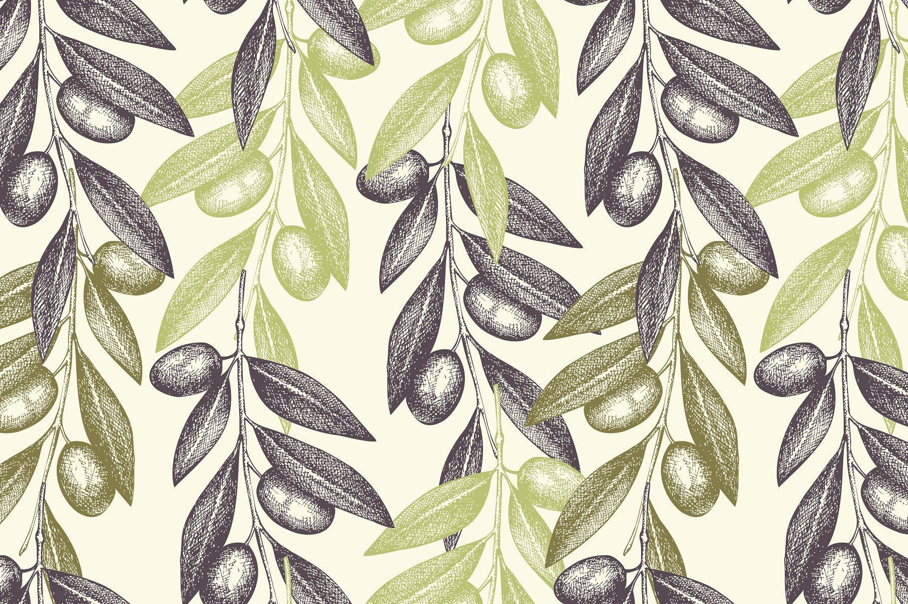 手绘植物复古纹理无缝背景4 Vintage Olive Pa