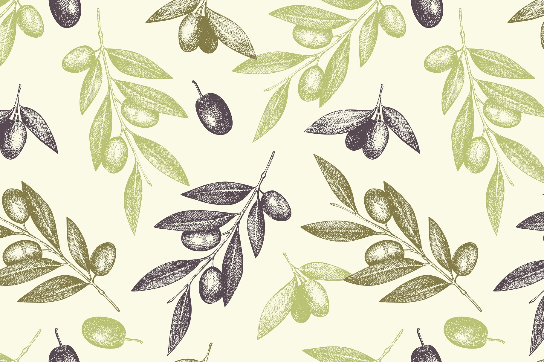 手绘植物复古纹理无缝背景4 Vintage Olive Pa