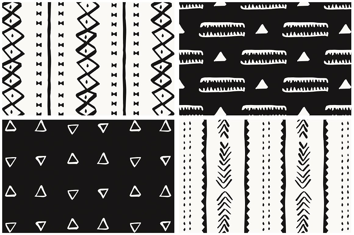 手绘线条图案无缝背景African Mudcloth Han