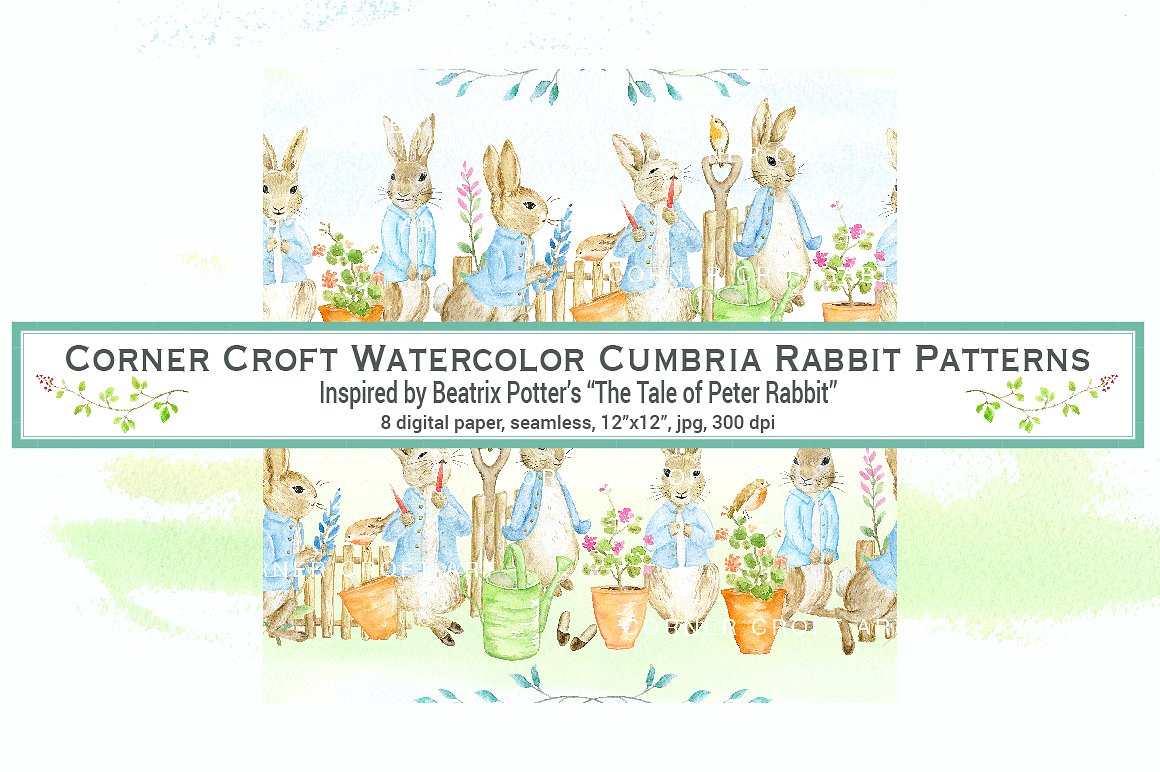 手绘农场兔子设计素材Watercolor Cumbria R