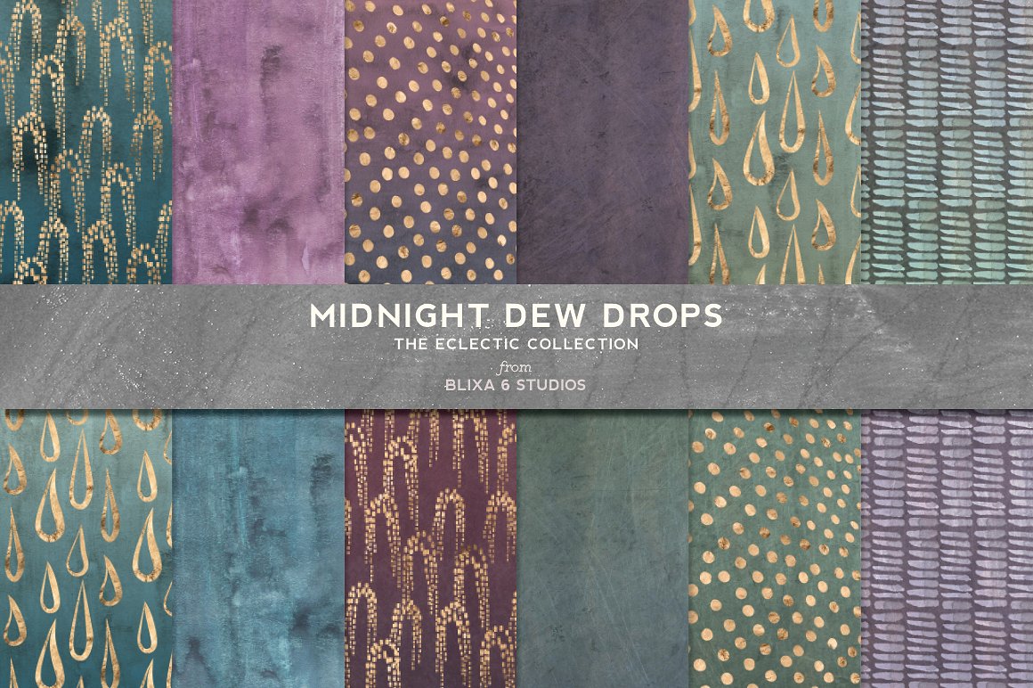 金箔图案无缝背景Midnight Dewdrops Wate