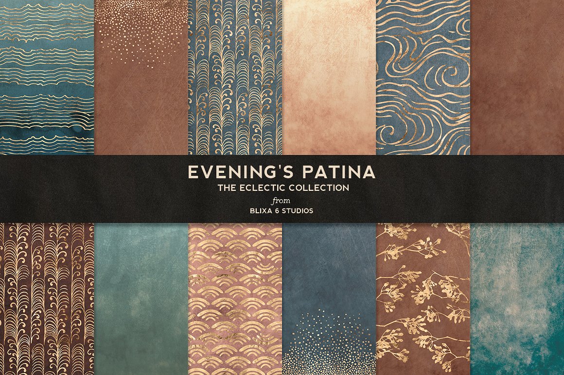 优雅手绘金箔线条背景Evening's Patina: Wa