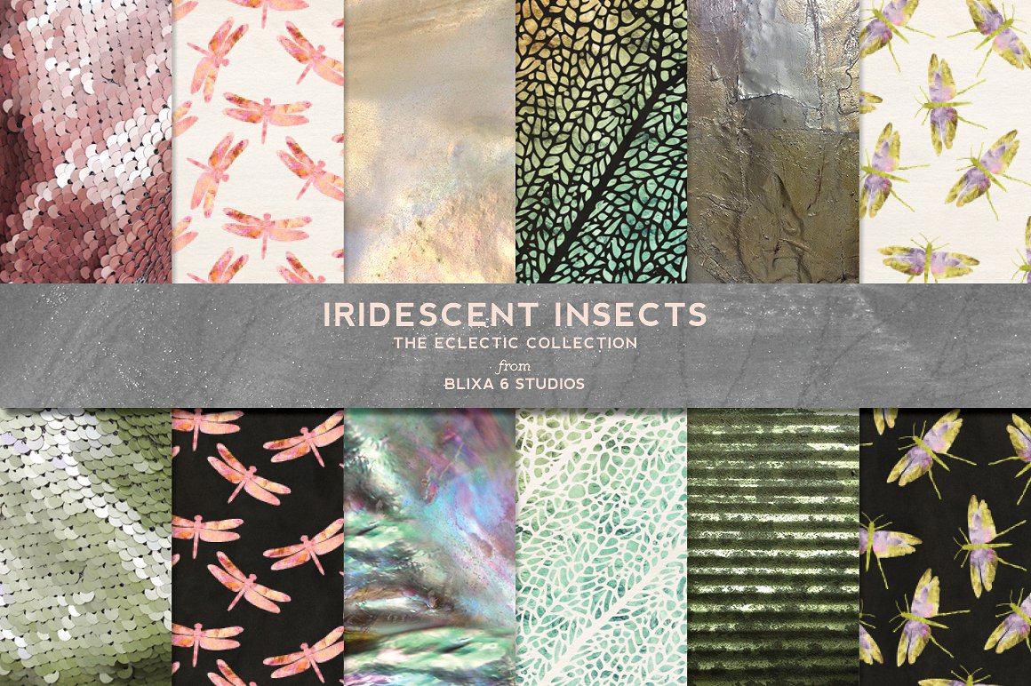 华丽图案背景Iridescent Insects&