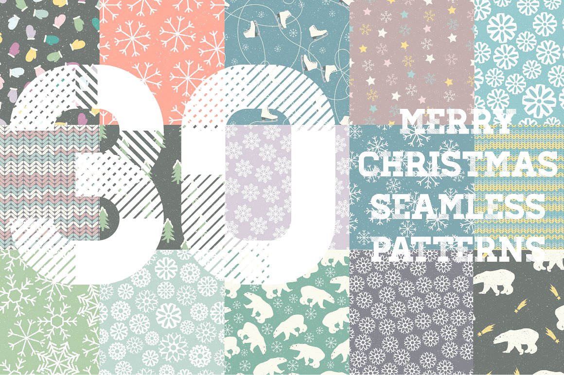 圣诞主题图案无缝背景Winter Patterns Set