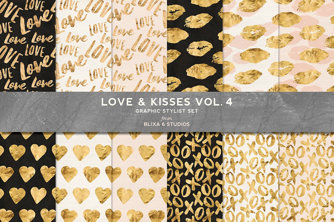 金箔图案无缝背景Love & Kisses Vol.