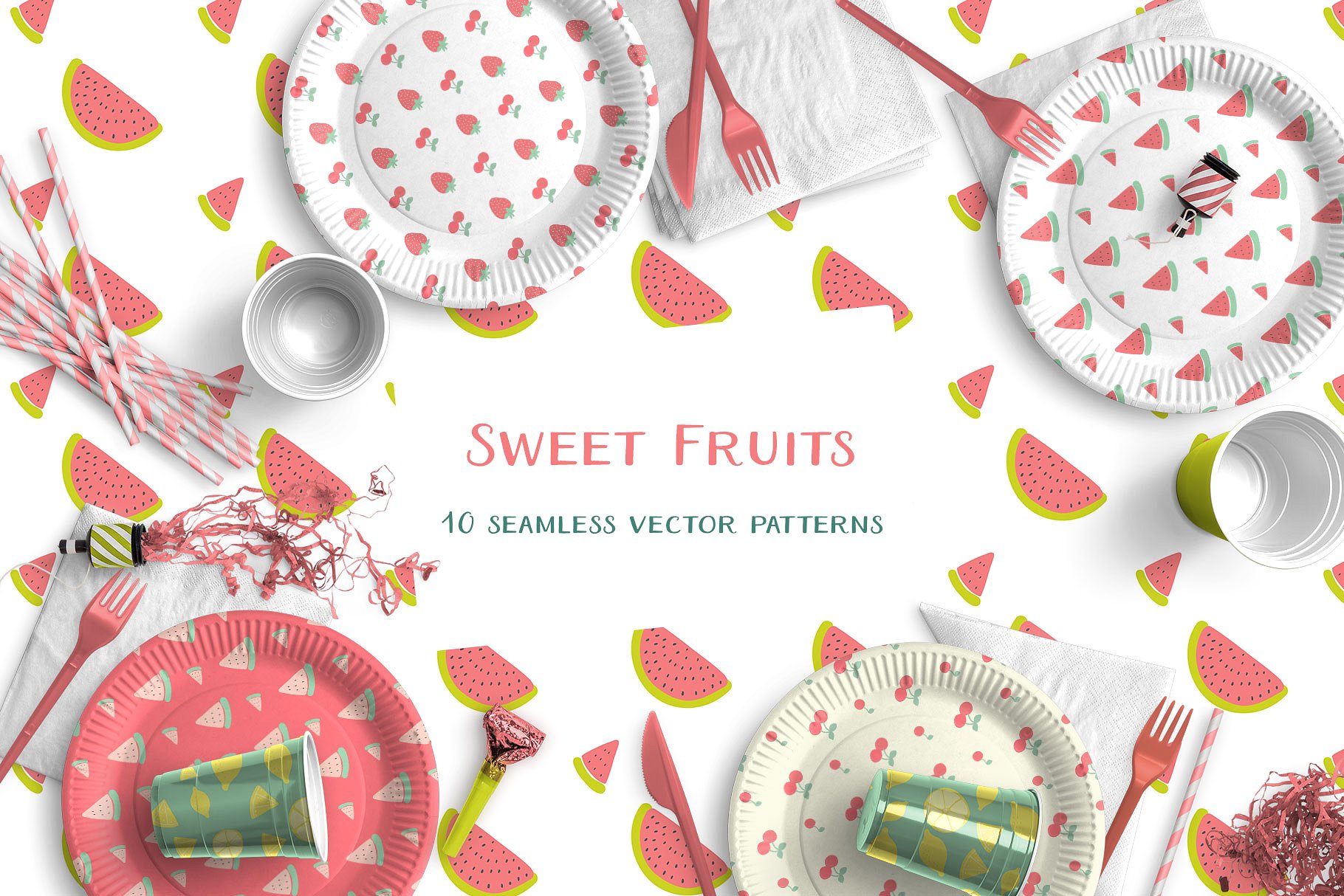 可爱手绘水果图案无缝背景Sweet Fruits Vecto