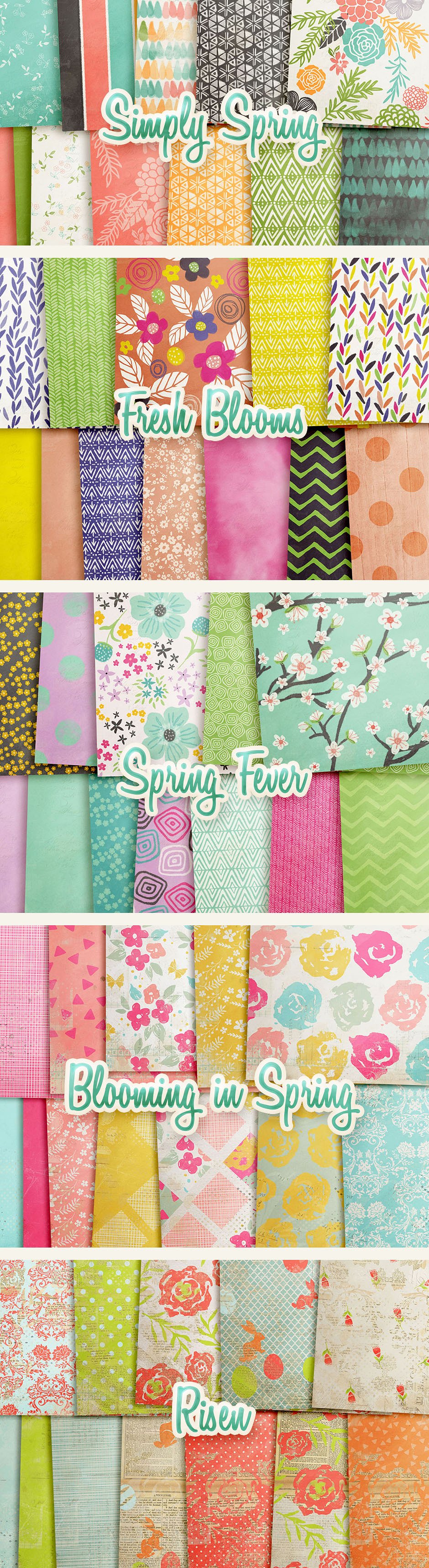 水彩图案无缝背景Spring Digital Papers