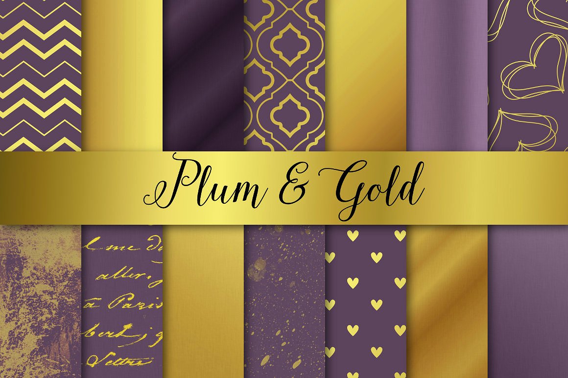 金箔图案无缝背景Plum and Gold Christma