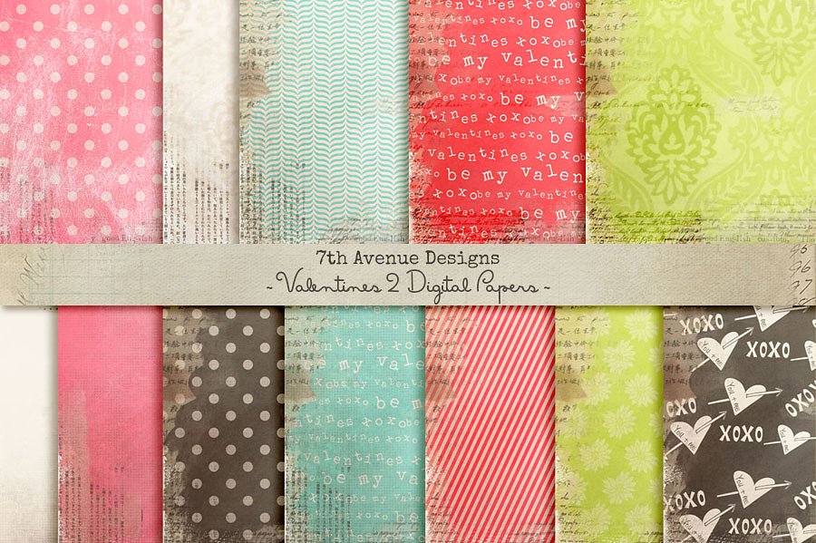 复古背景Valentine 2 Digital Papers