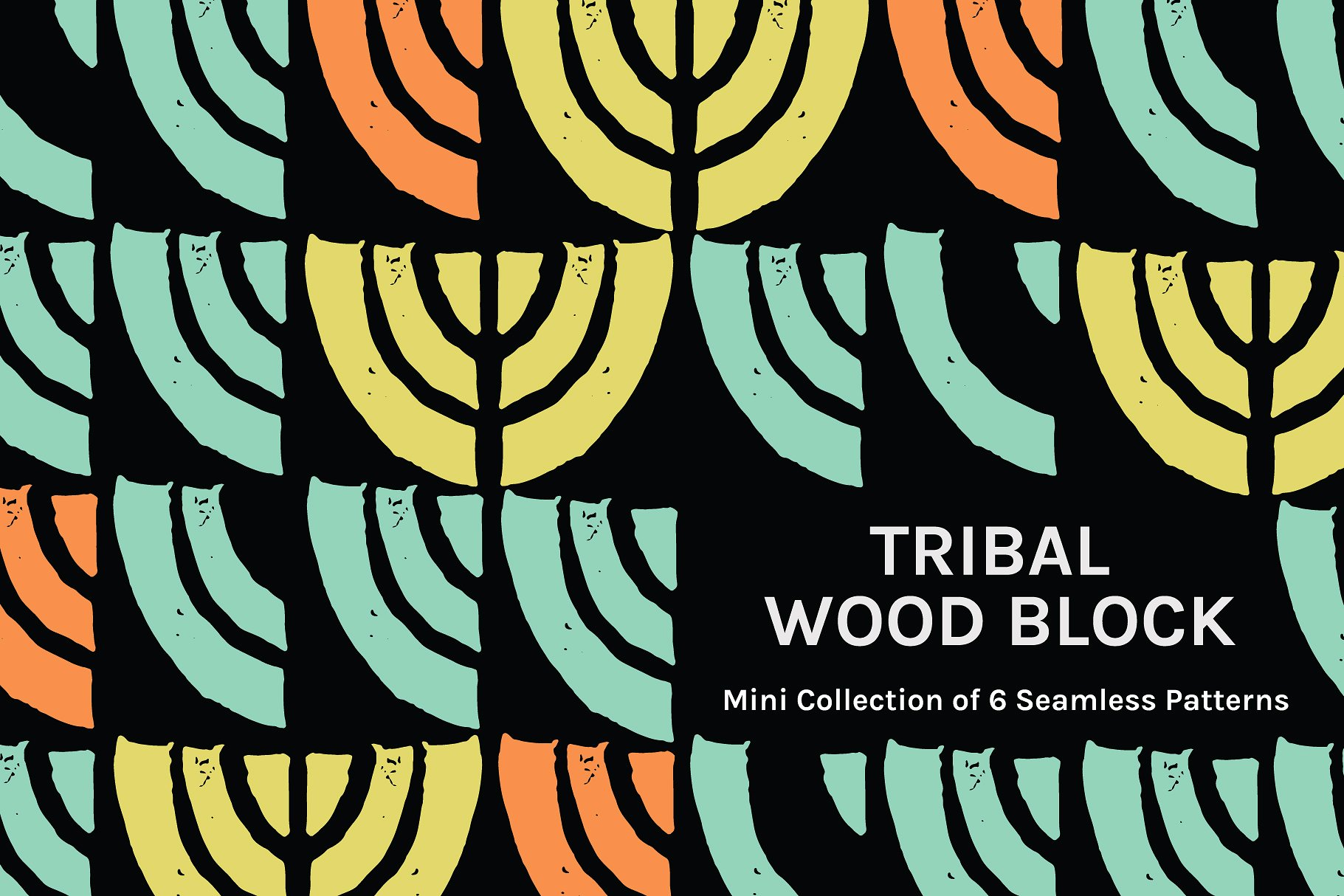 手绘印花图案背景Tribal Woodblock | Min