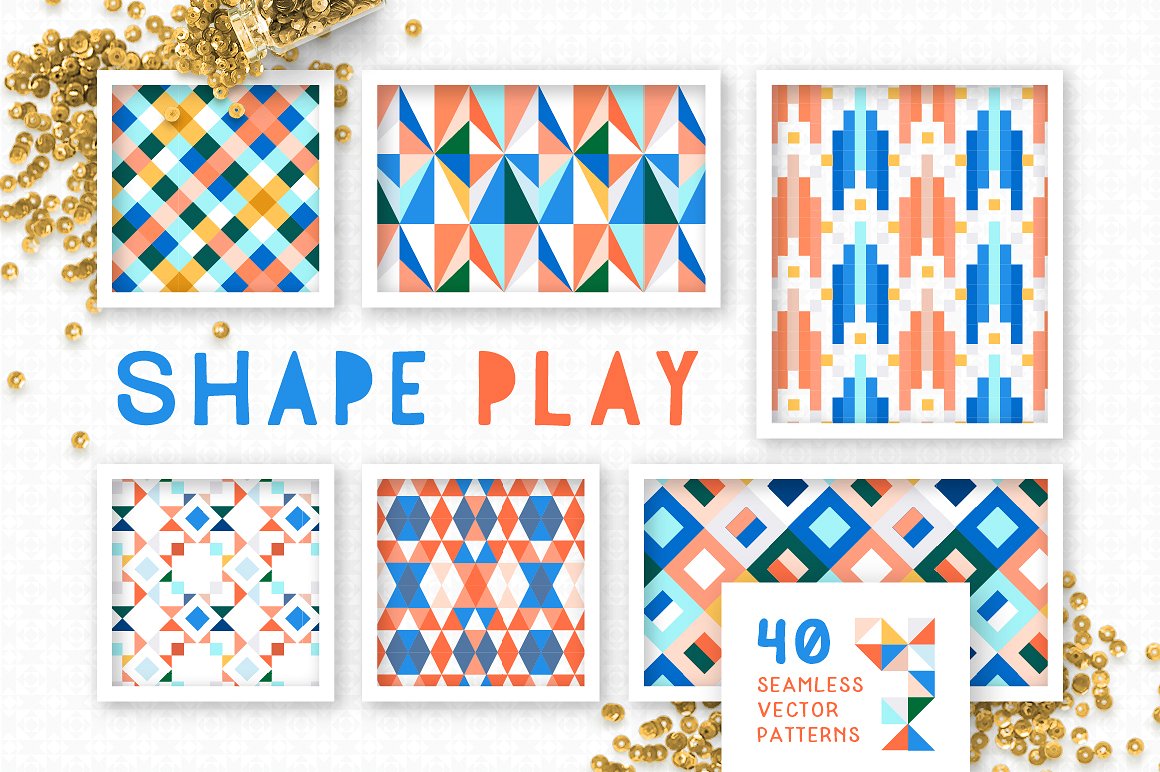 40+ 颜色鲜艳的几何格子纹理素材 Shape Play G