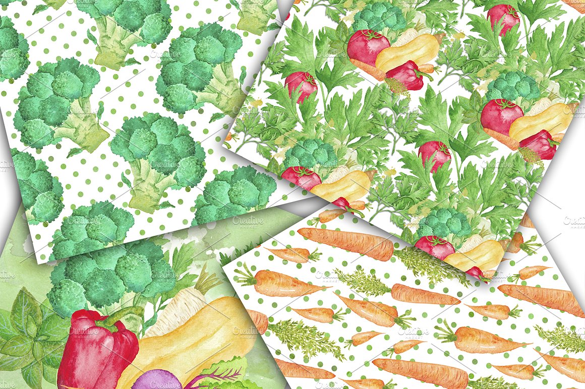 手绘水彩蔬菜背景Vegetable Watercolor D